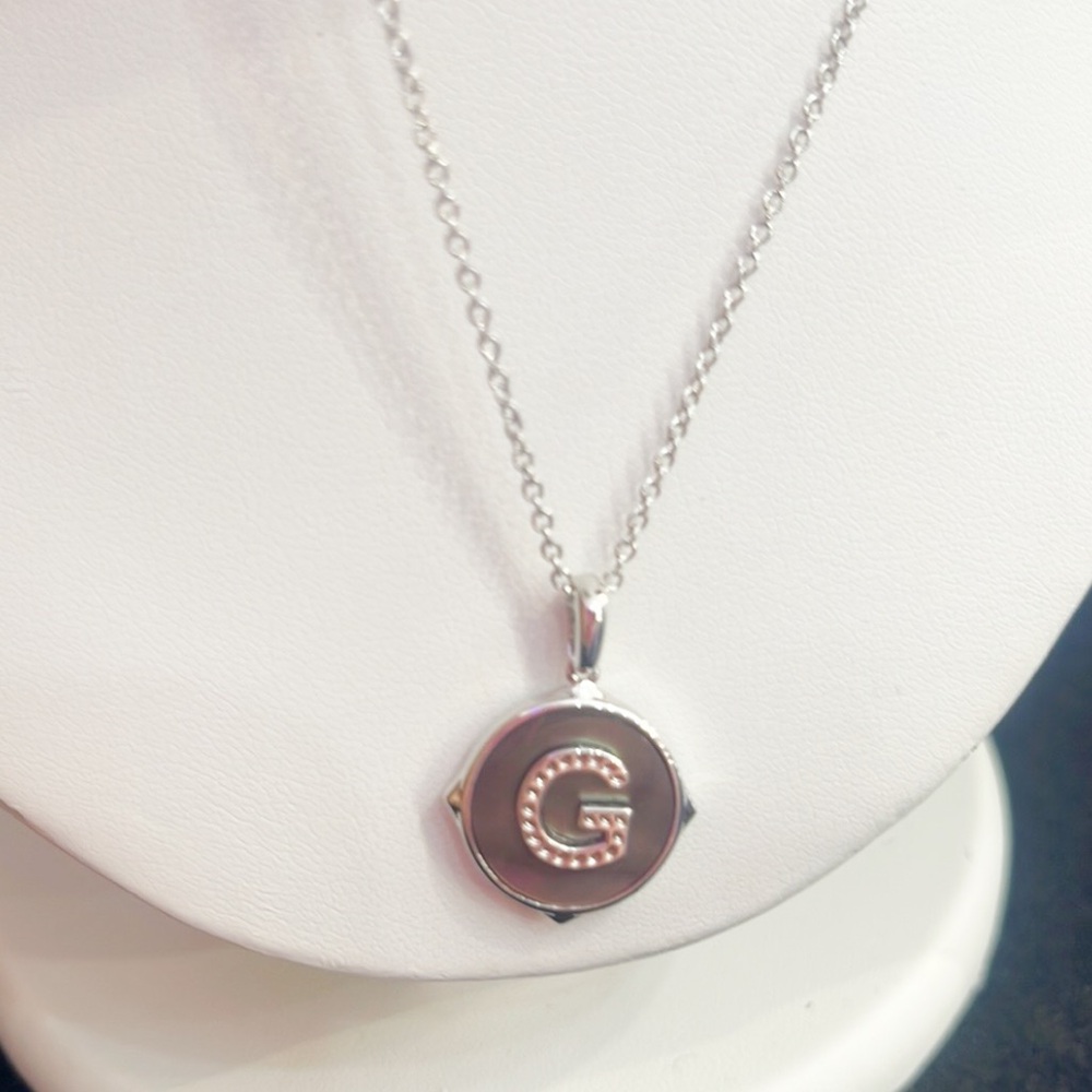 Kendra Scott , Letter G Silver Disc Reversible Pendant Necklace in Iridescent